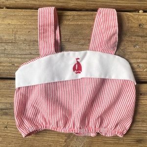 Vintage  Nautical "A" Red & White Seersucker Boat Embroidered Crop Tank Top
